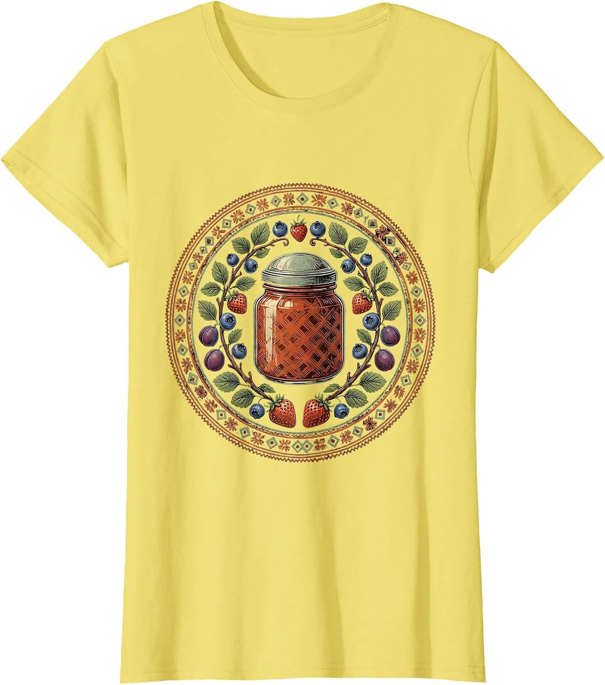 Grandma's Homemade Jam Mason Jars Illustration T-Shirt - Lemon Yellow