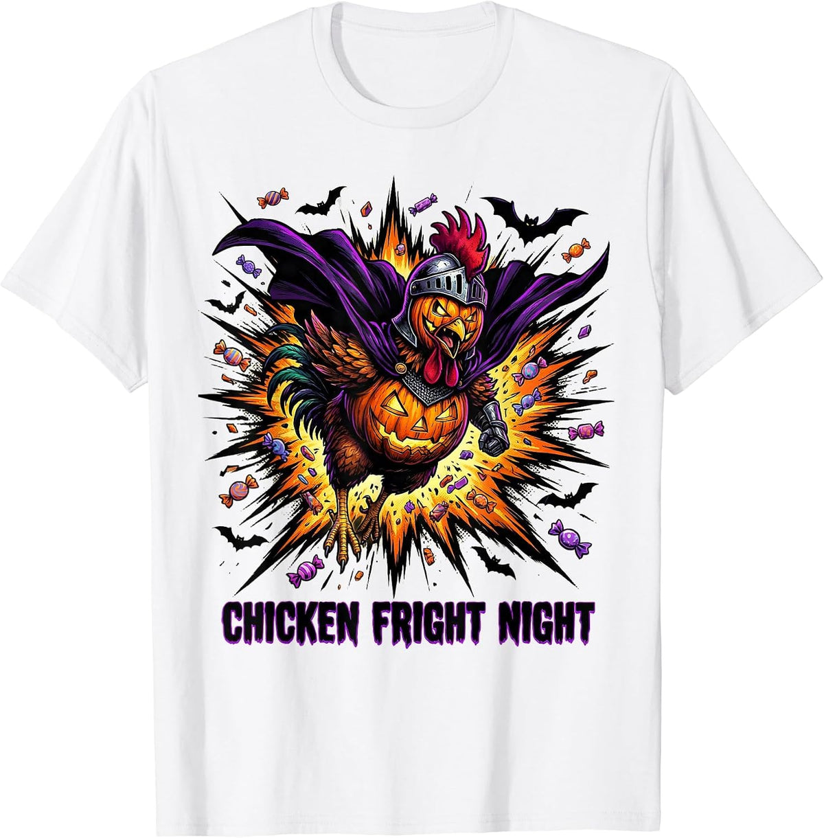 Men's Chicken Fright Night Comic Book Halloween Chicken Lover T-Shirt - White