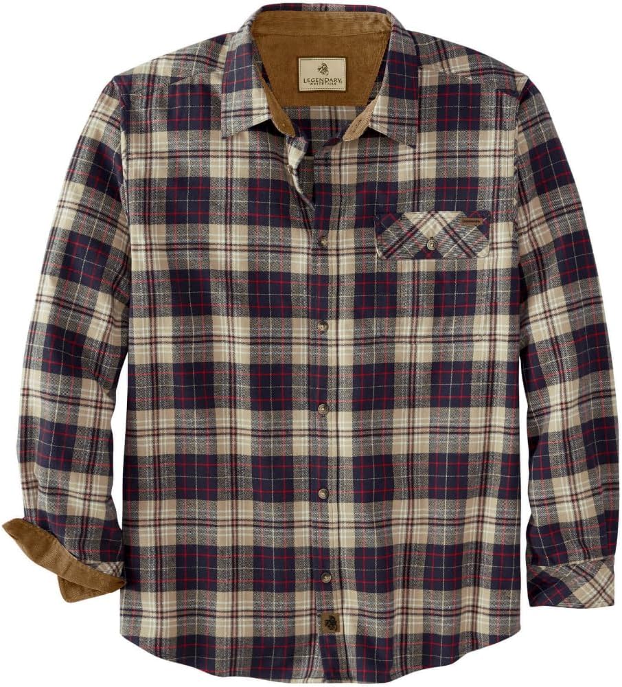 Legendary Whitetails Men's Buck Camp Flannel Long Sleeve Button Down Shirt - Tartan Stone Plaid