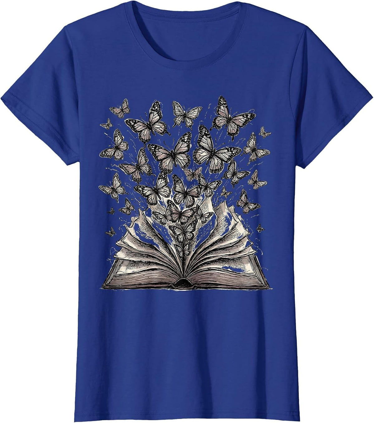 Women's English Teacher Open Dictionary Butterfly Graphic T-Shirt - Royal Blue