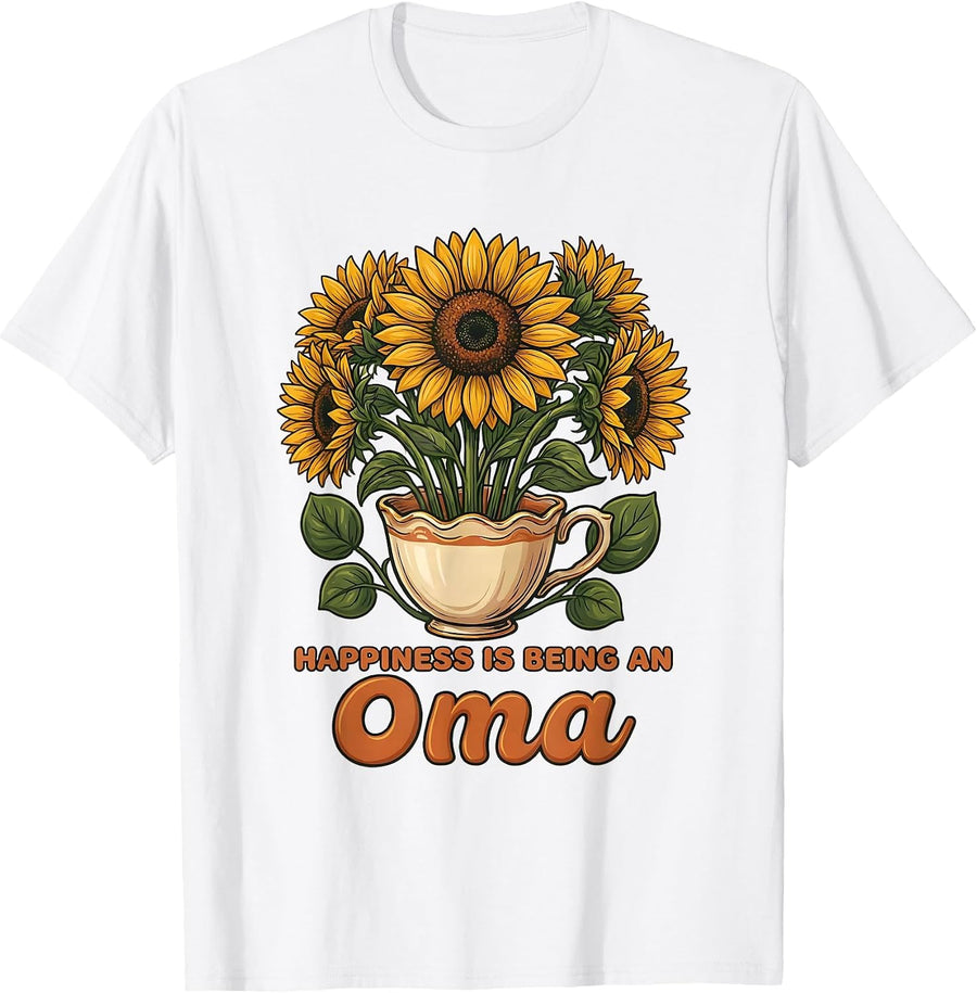 Men's Happiness Is Being An Oma Sunflower Grandma Mother's Day T-Shirt - White