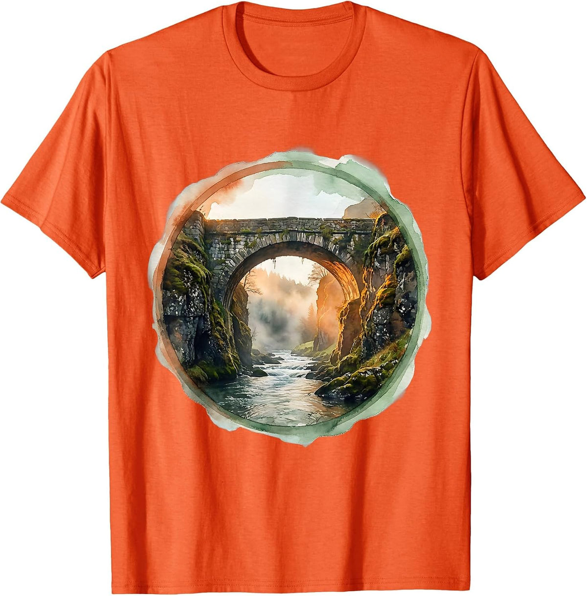 Men's Social Worker Bridge Graphic Illustration T-Shirt - Orange