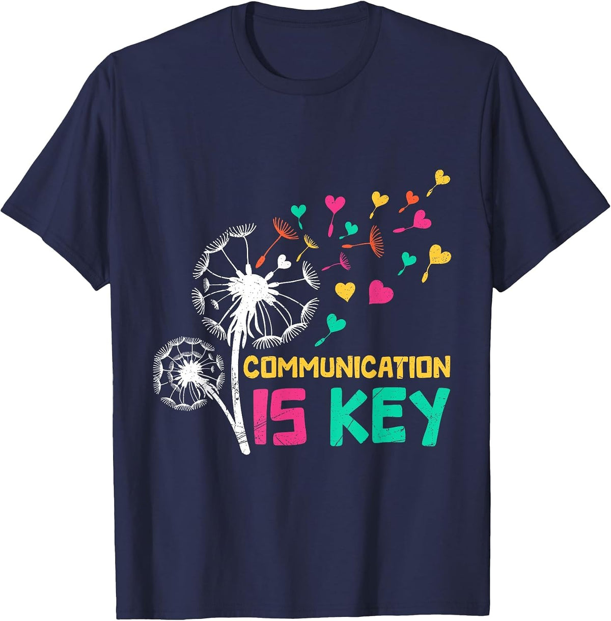 Autism Communication is Key Funny Dandelion T-Shirt - Navy Blue