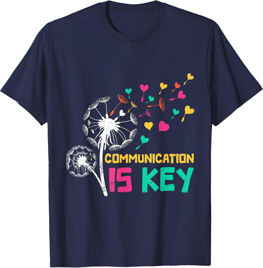 Autism Communication is Key Funny Dandelion T-Shirt - Navy Blue