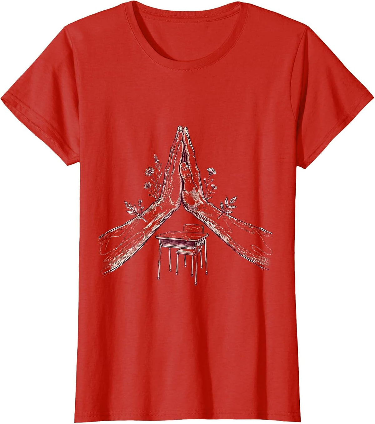 High Five Teacher Graphic Illustration Design T-Shirt - Red