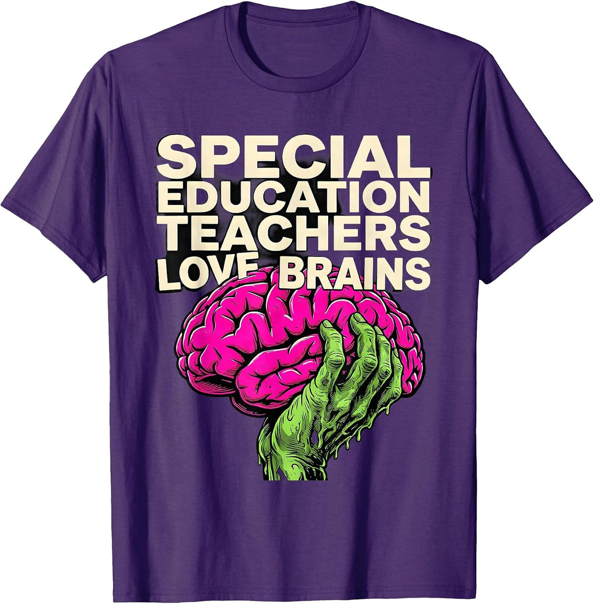 Special Education Teachers Love Brains Funny Zombie T-Shirt - Purple
