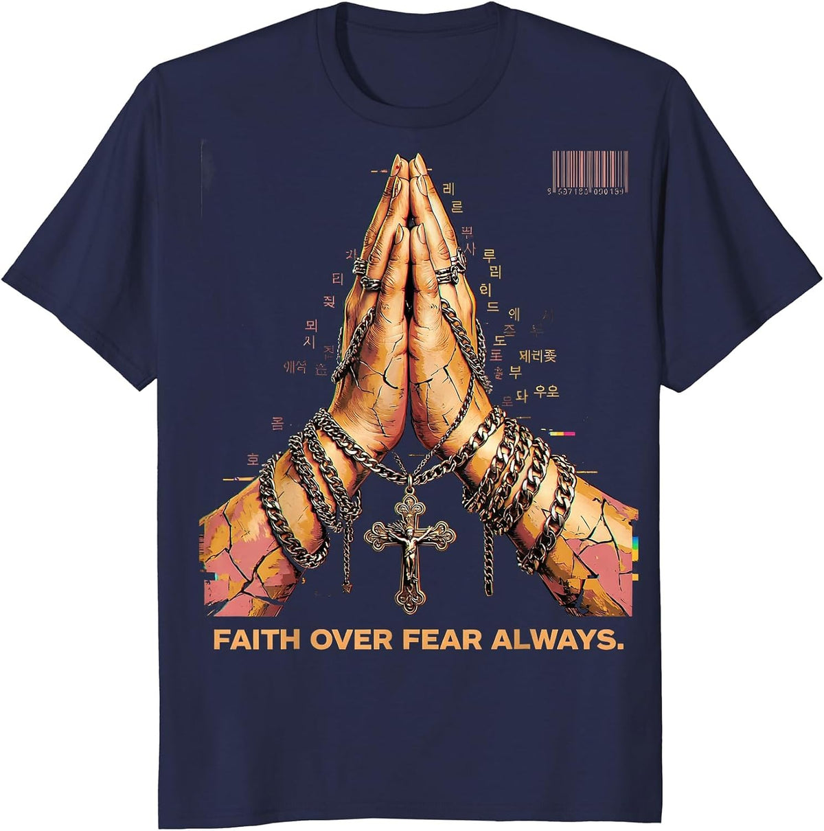 Faith Over Fear Always Love in Faith Design T-Shirt - Navy Blue