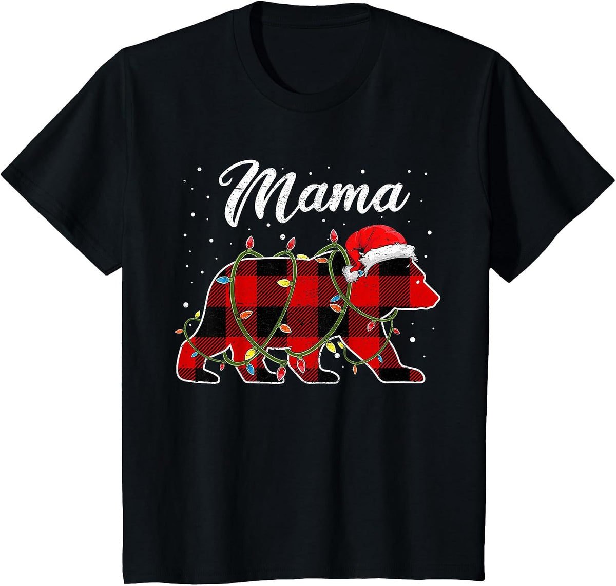 Mama Bear Shirt, Red Buffalo Plaid Mom Bear Pajama T-Shirt - Black