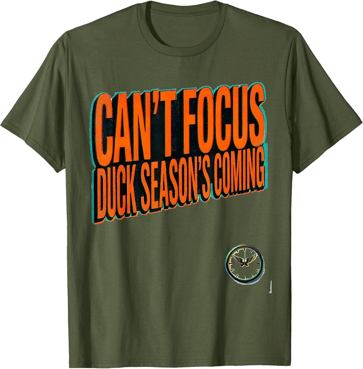 Men's Can't Focus Duck Season's Coming Riso Hunting Youth T-Shirt - Olive Green