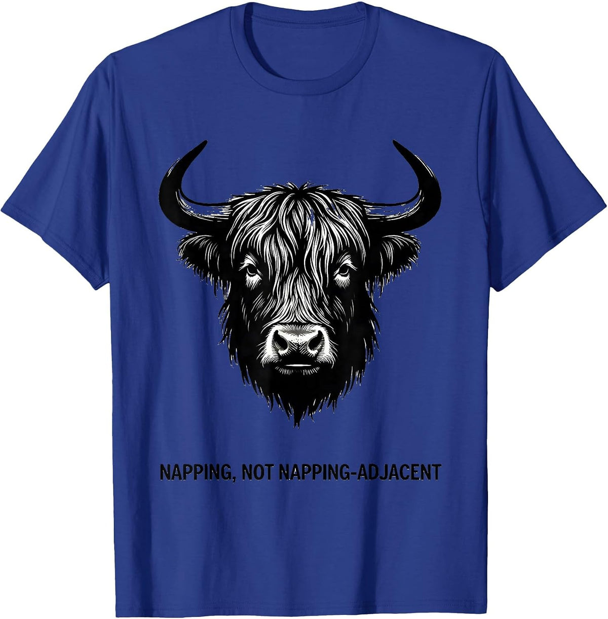 Men's Napping Not Napping-Adjacent Funny Highland Cow Enthusiast T-Shirt - Royal Blue