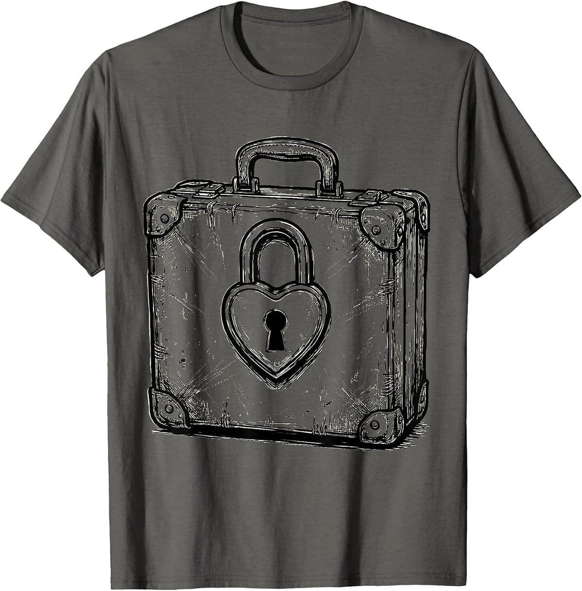 Men's Social Worker Worn Briefcase Heart Lock Graphic T-Shirt - Asphalt Grey