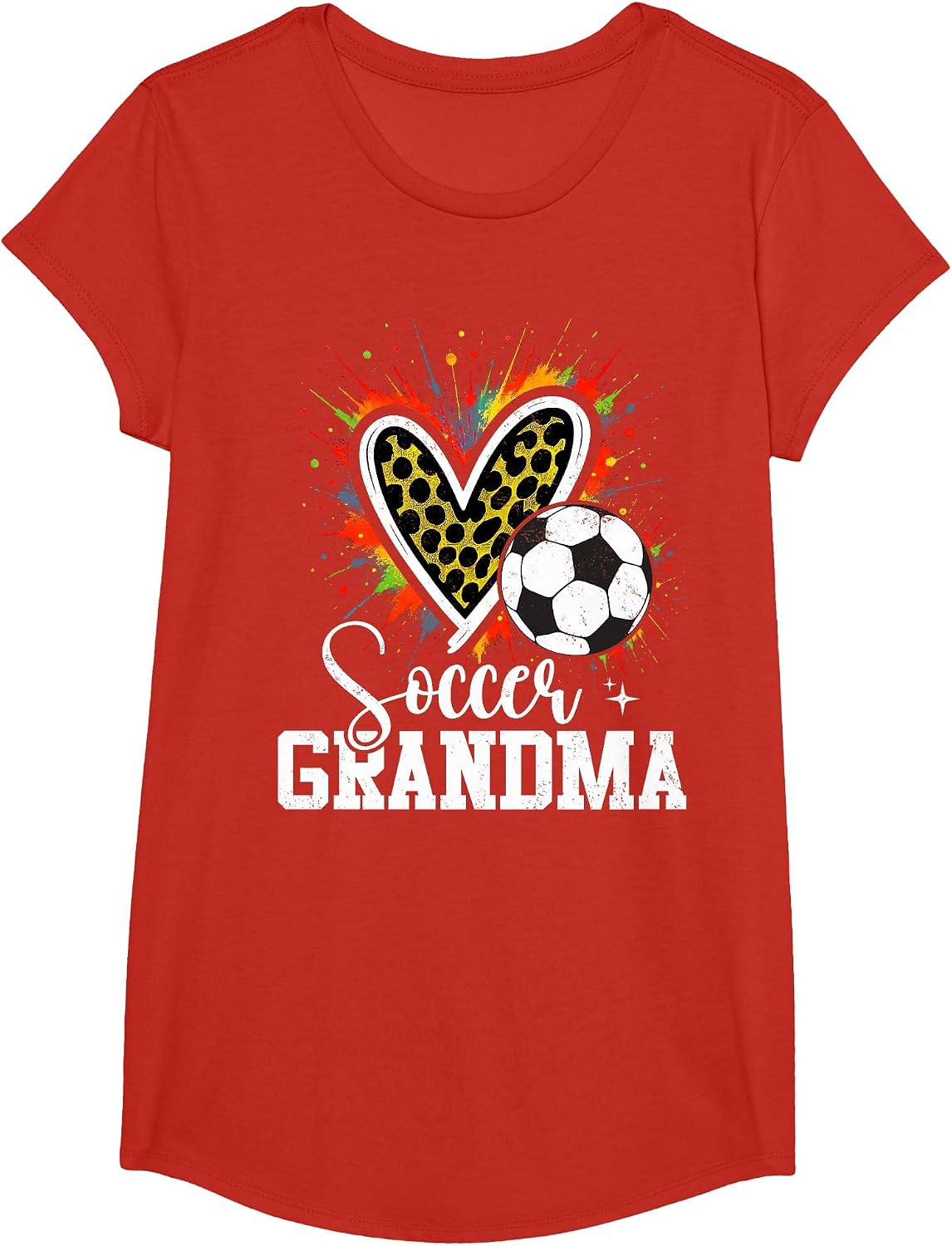 Soccer Grandma Leopard Heart T-Shirt - Girls Red