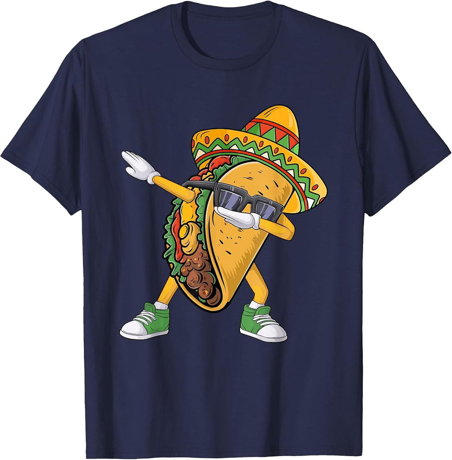 Dabbing Taco Cinco de Mayo Funny Mexican Food Dab Boys Kids T-Shirt - Navy Blue
