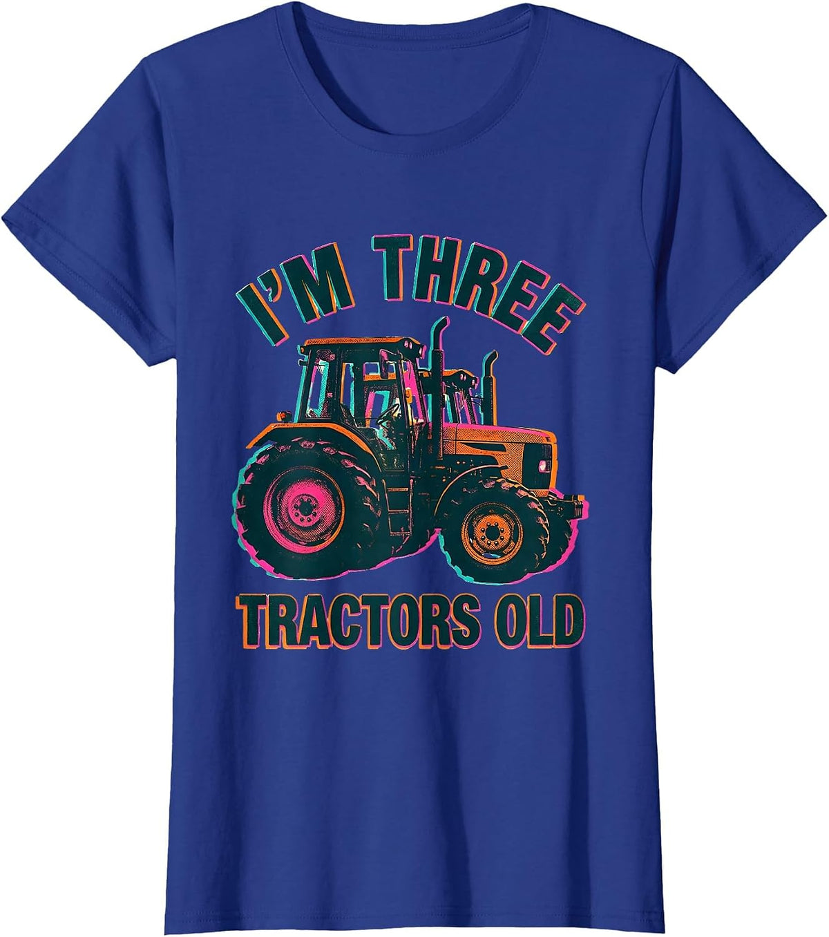 Women's I'm Three Tractors Old Toddler Boy Tractor Lover Birthday T-Shirt - Royal Blue
