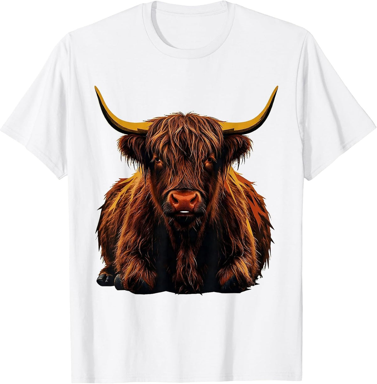 Men's Seated Highland Cow Screenprint Poster Cute Cow Lover T-Shirt - White