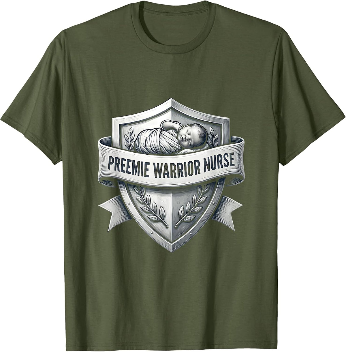 Men's Preemie Warrior Nurse NICU Pride Design T-Shirt - Olive Green