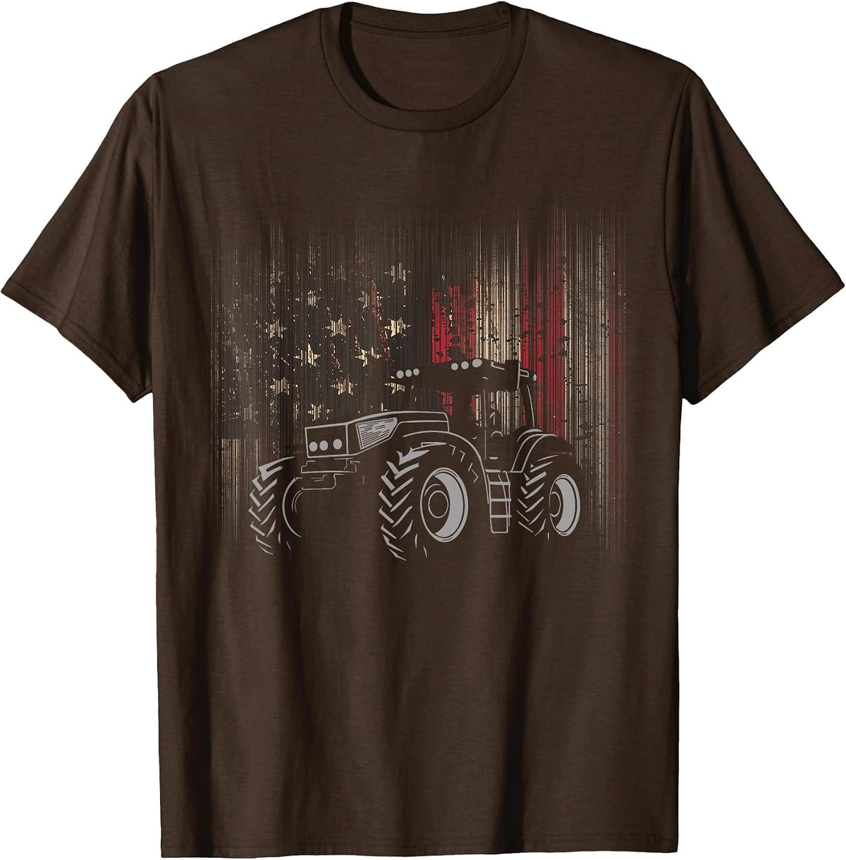 American Flag Tractor Patriotic Farmer T-Shirt - Brown