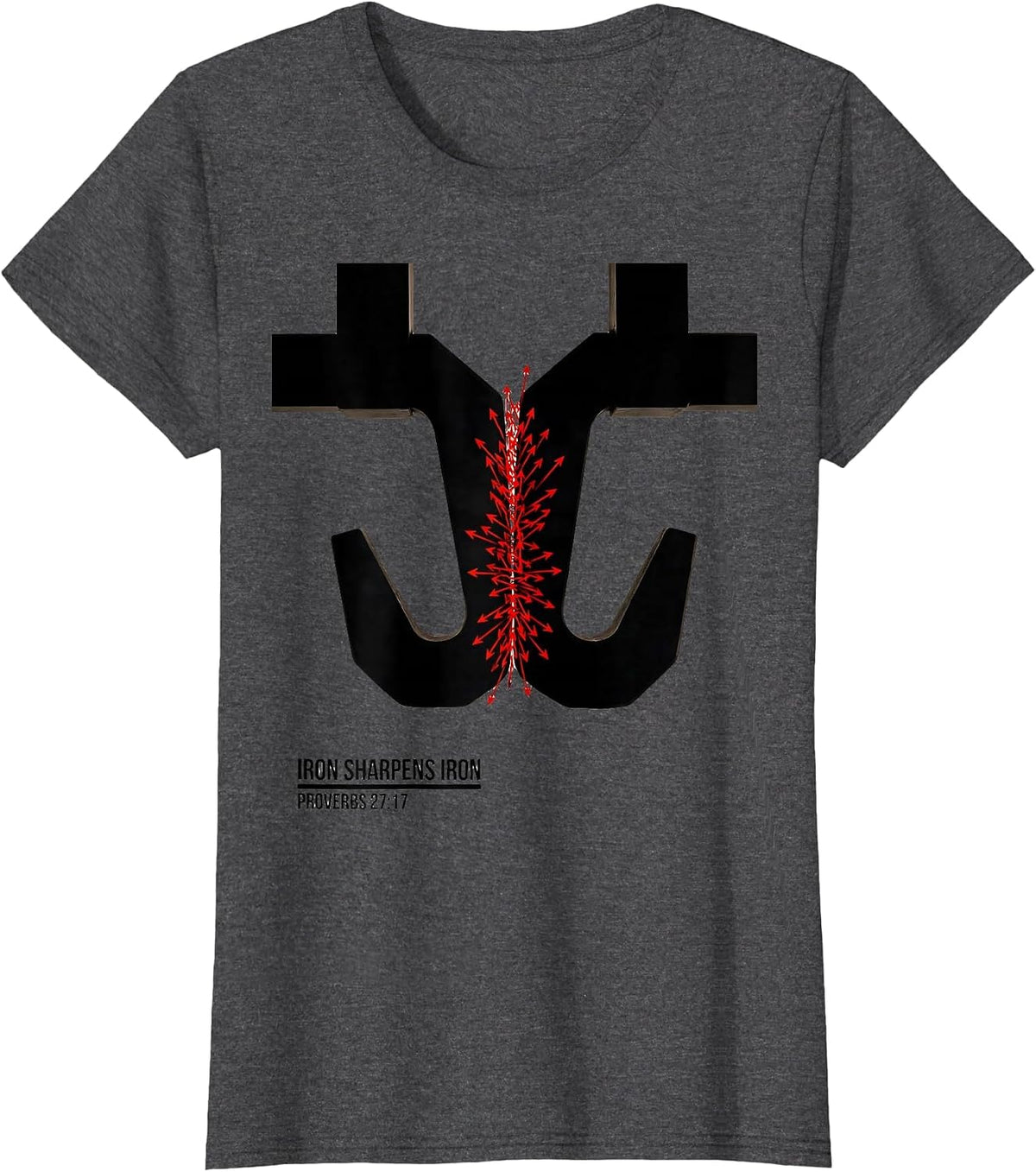 Women's Iron Sharpens Iron Proverbs 27:17 Christian Men Gym Workout T-Shirt - Dark Heather Grey
