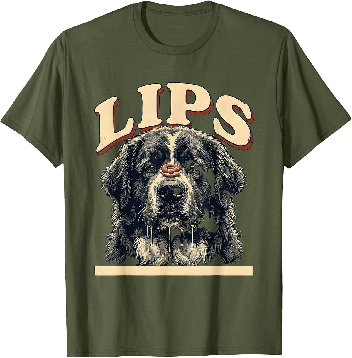 Men's LIPS Funny Newfoundland Dog Jowls Drool Dog Mom Dad T-Shirt - Olive Green