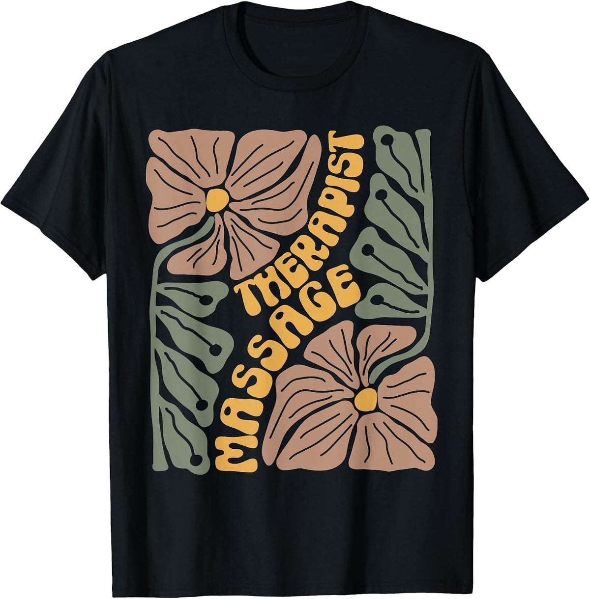 Floral Boho Massage Therapist Therapy LMT Masseuse Graduate T-Shirt - Black