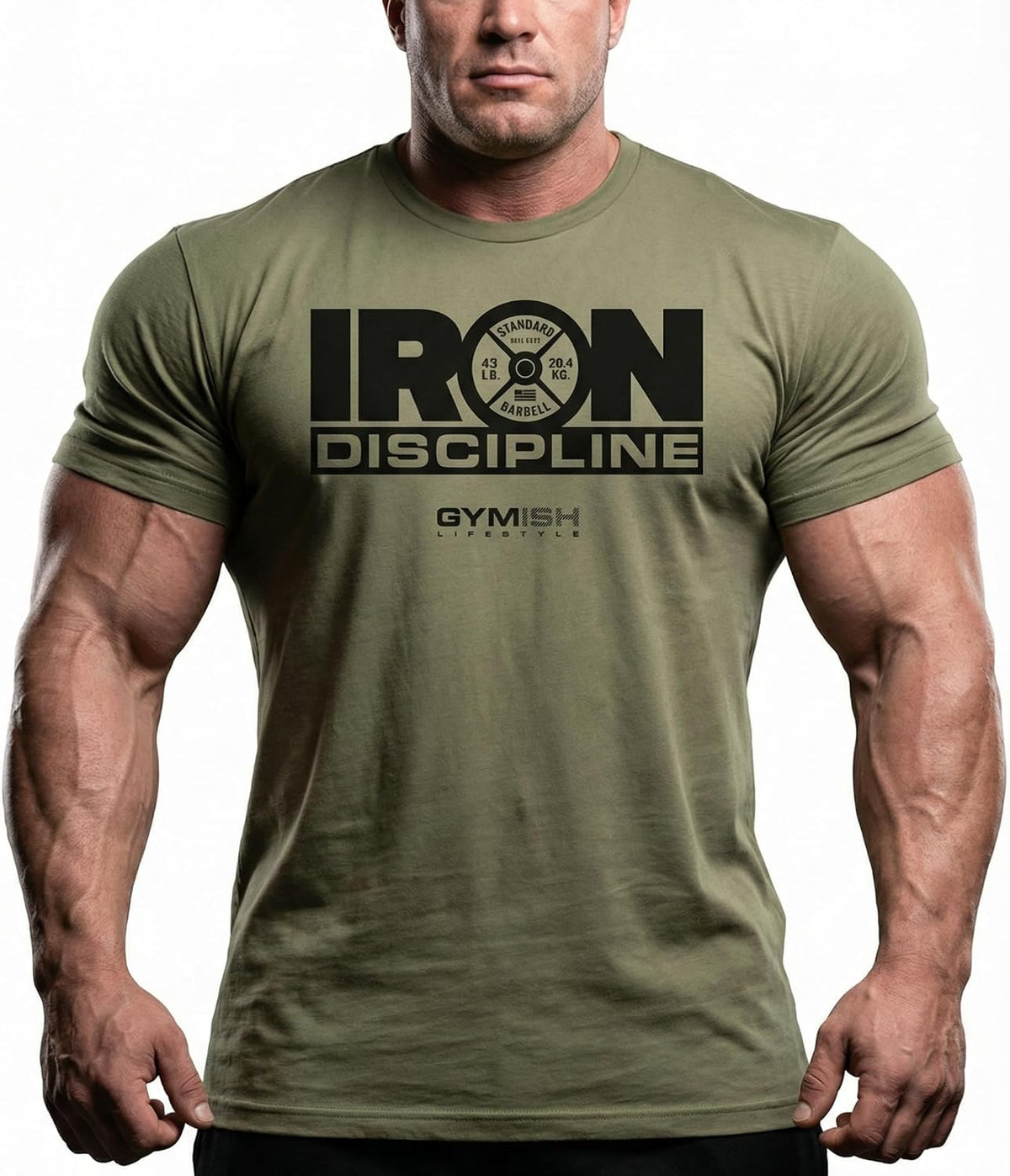 Gymish Lifestyle Iron Discipline Gym Shirt for Men, Strength Training Tee - 1. Iron Discipline Military Green