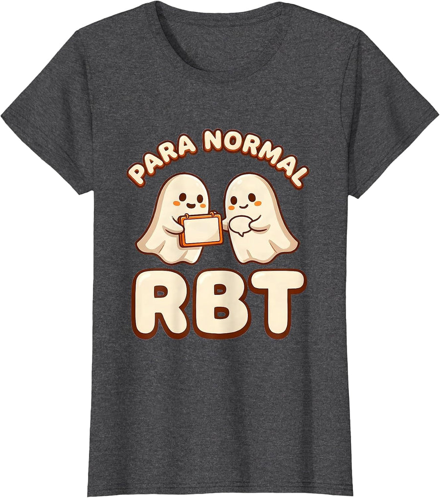 Women's Para Normal RBT Cute Kawaii Ghost Paraprofessional Halloween T-Shirt - Dark Heather Grey
