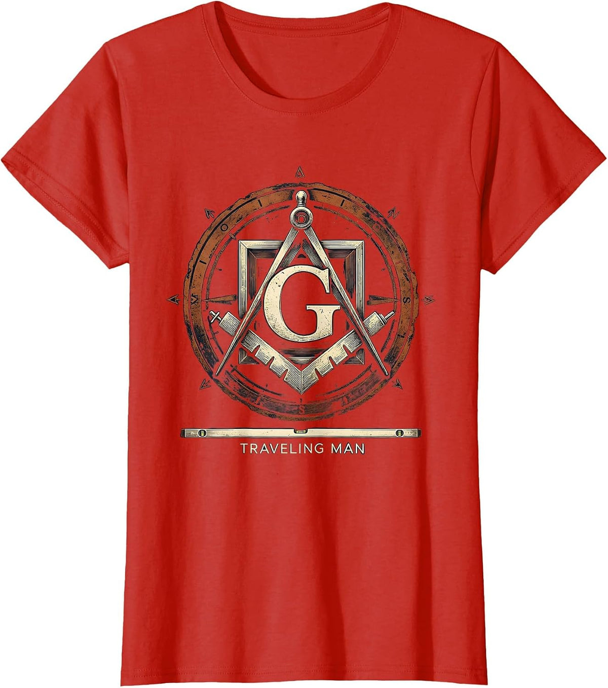 Traveling Man Vintage Freemason Square And Compass Masonic T-Shirt - Red