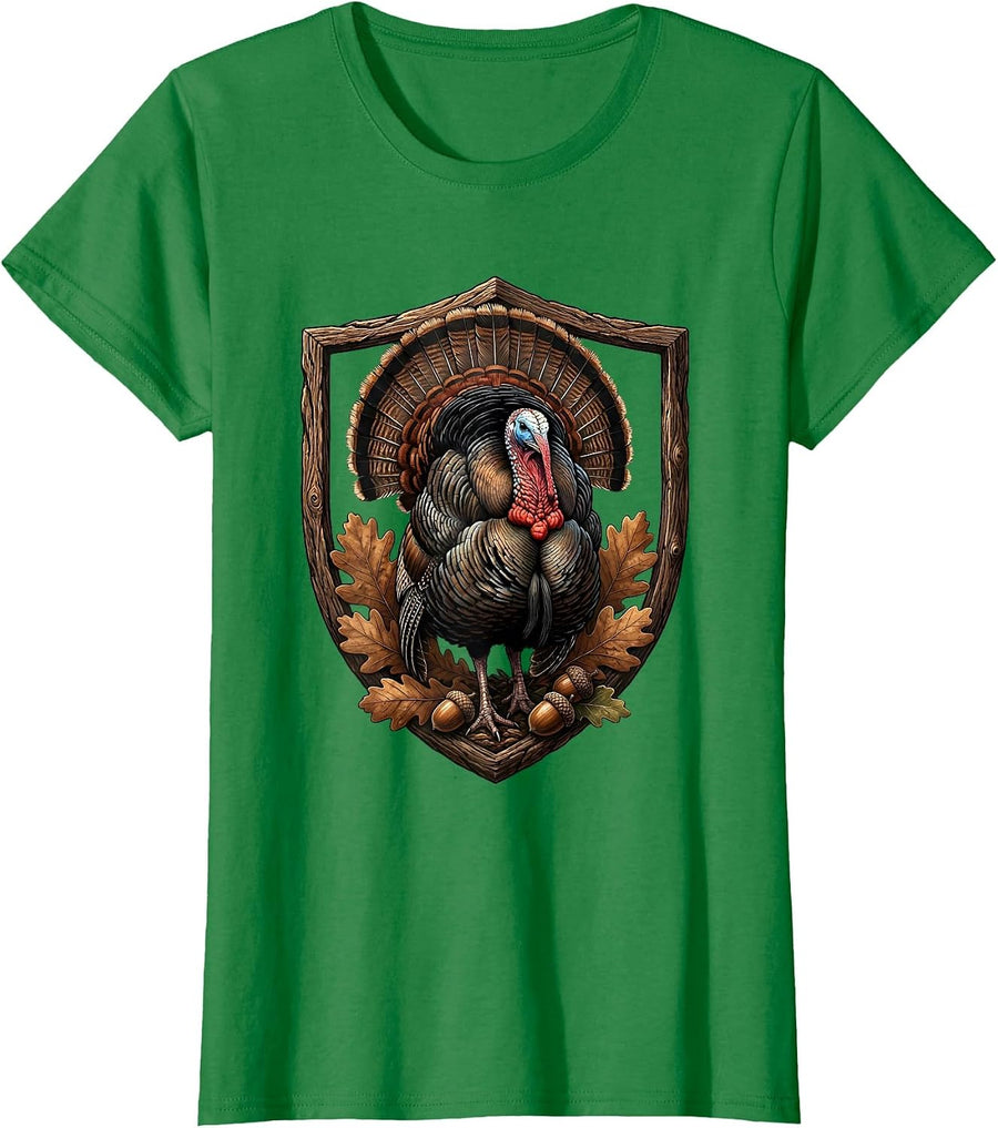 Women's Wild Turkey Strutting Camo Graphic Tee T-Shirt - Kelly Green