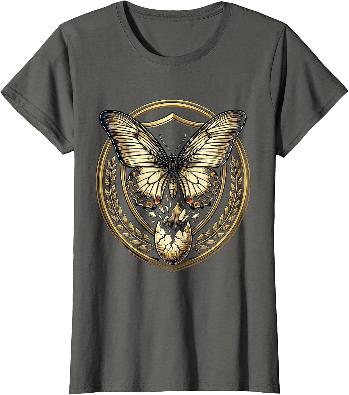 Women's Social Worker Butterfly Emerging Cocoon Graphic T-Shirt - Asphalt Grey