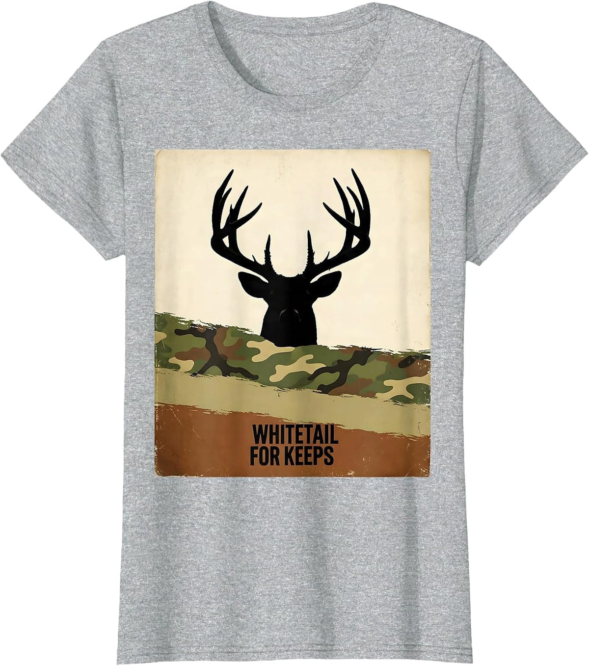 Women's Whitetail For Keeps Vintage Camo Deer Hunting Dad Humor T-Shirt - Heather Grey