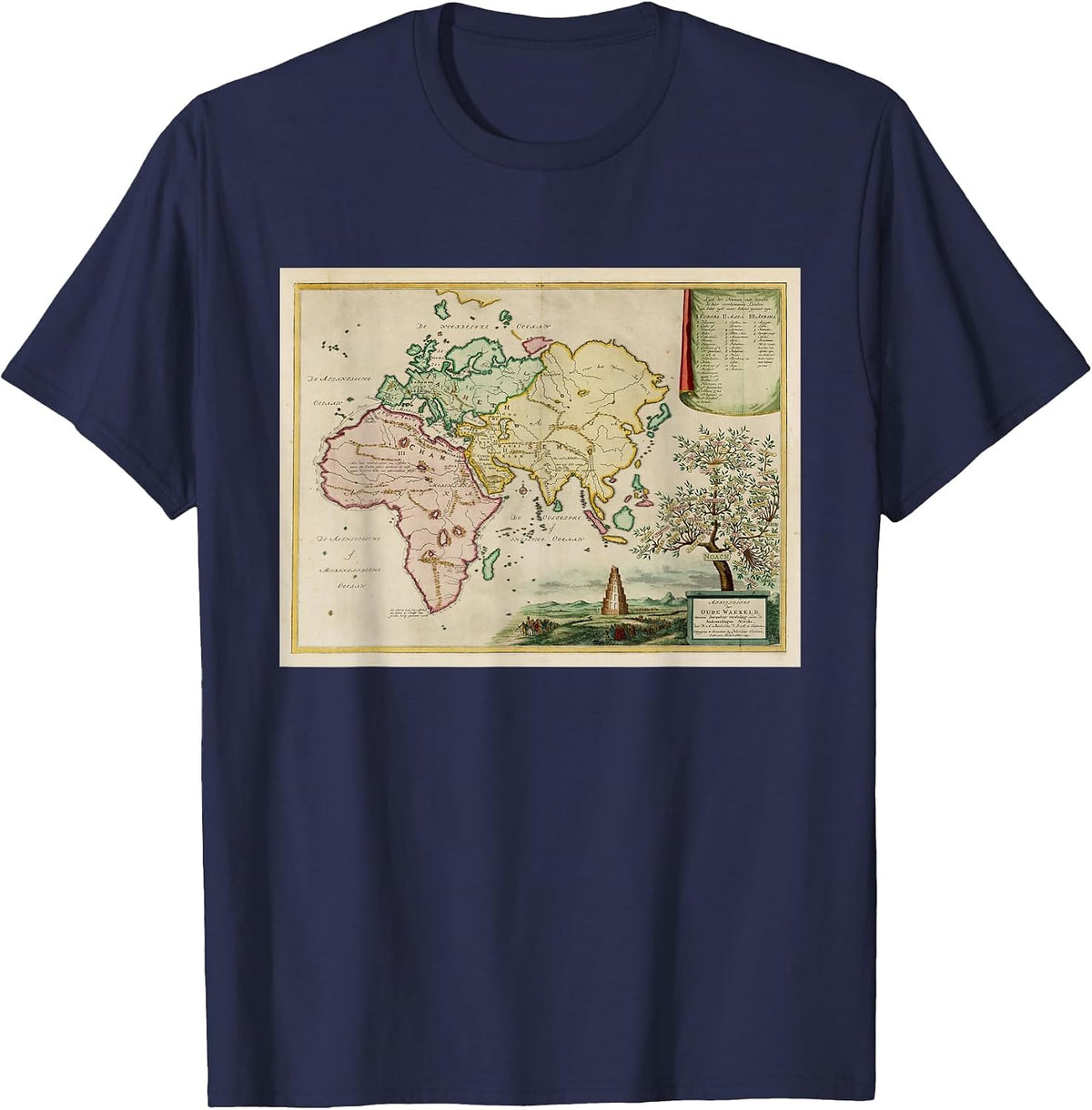 Vintage Afro-Eurasia Pangea Map (1749) T-Shirt - Navy Blue