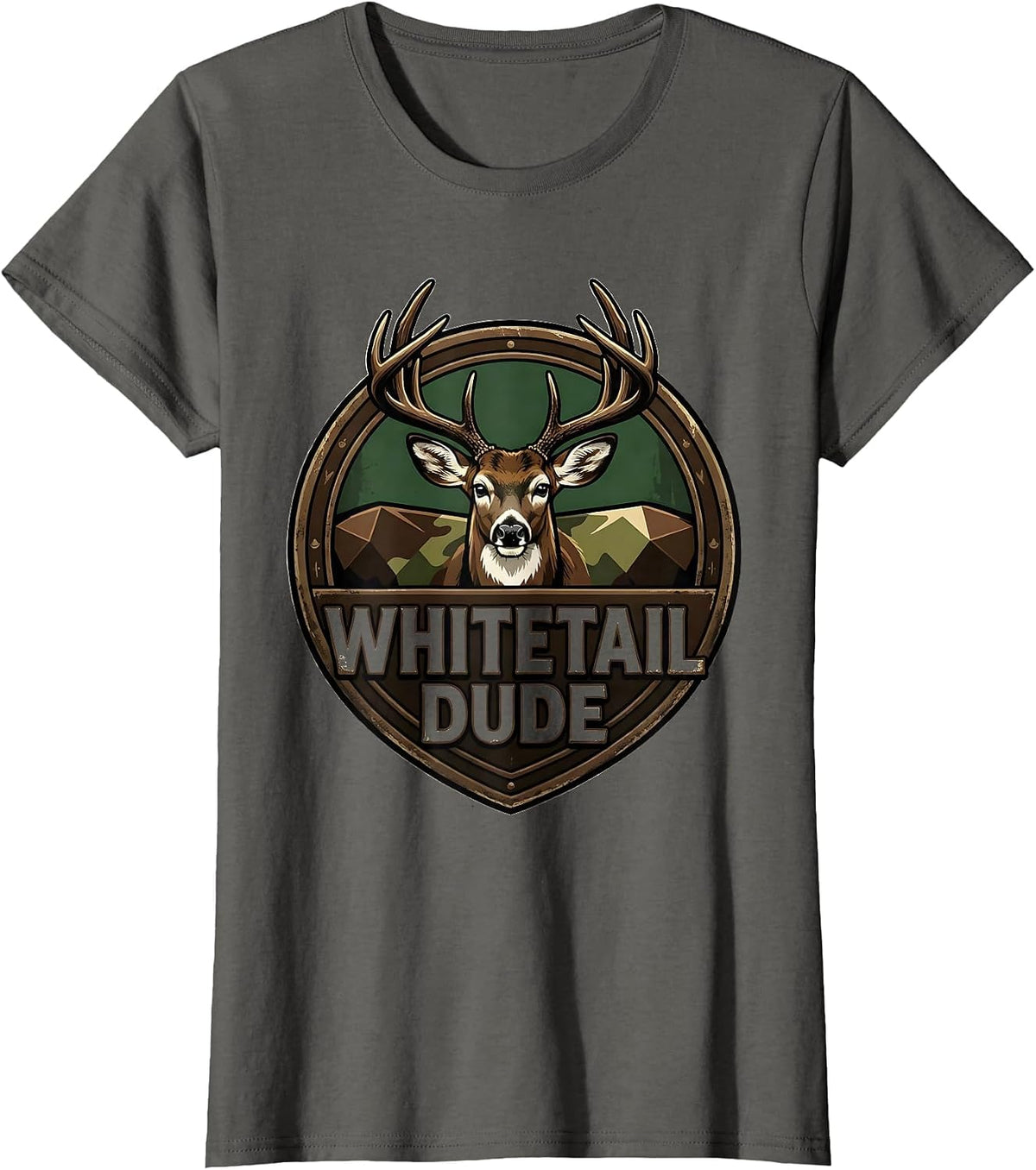 Women's Whitetail Dude Vintage Hunting Youth Teens Kids Camo T-Shirt - Asphalt Grey