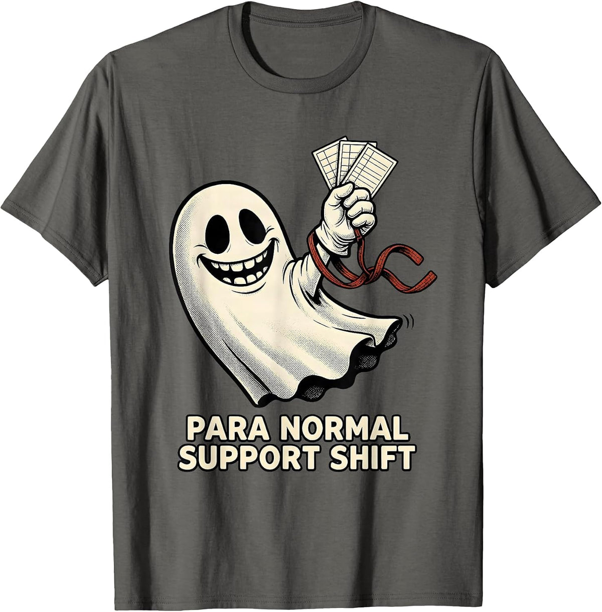 Para Normal Support Shift Retro Cartoon Ghost Paraeducator T-Shirt - Asphalt Grey