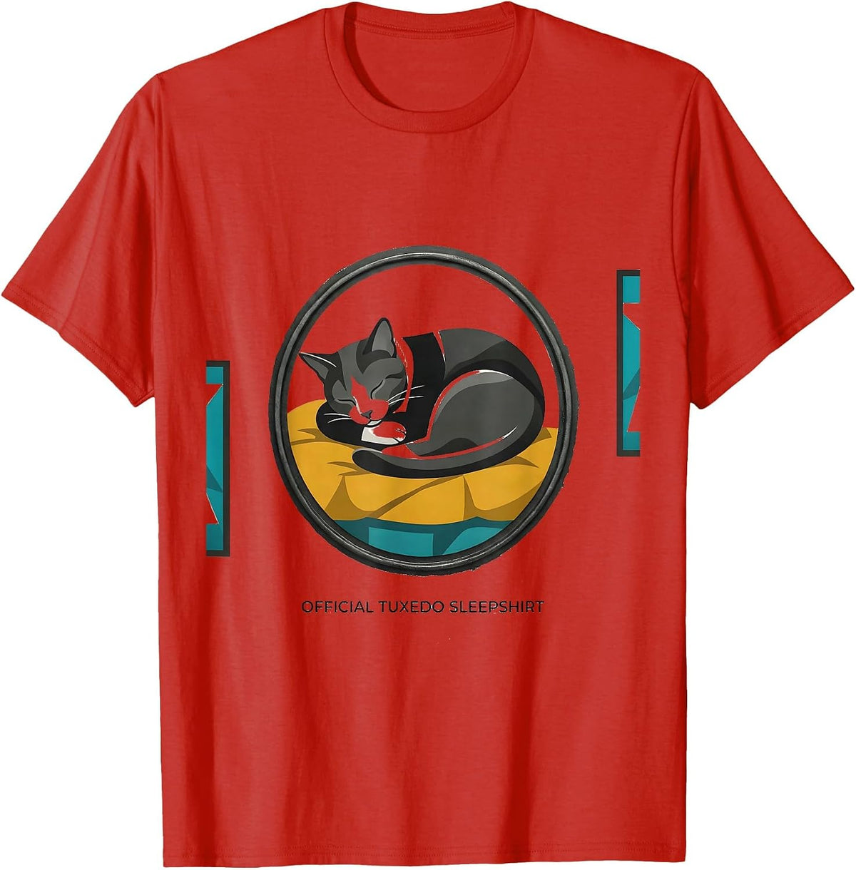 Men's Official Tuxedo Sleepshirt Cute Sleeping Cat Nap Lover T-Shirt - Red