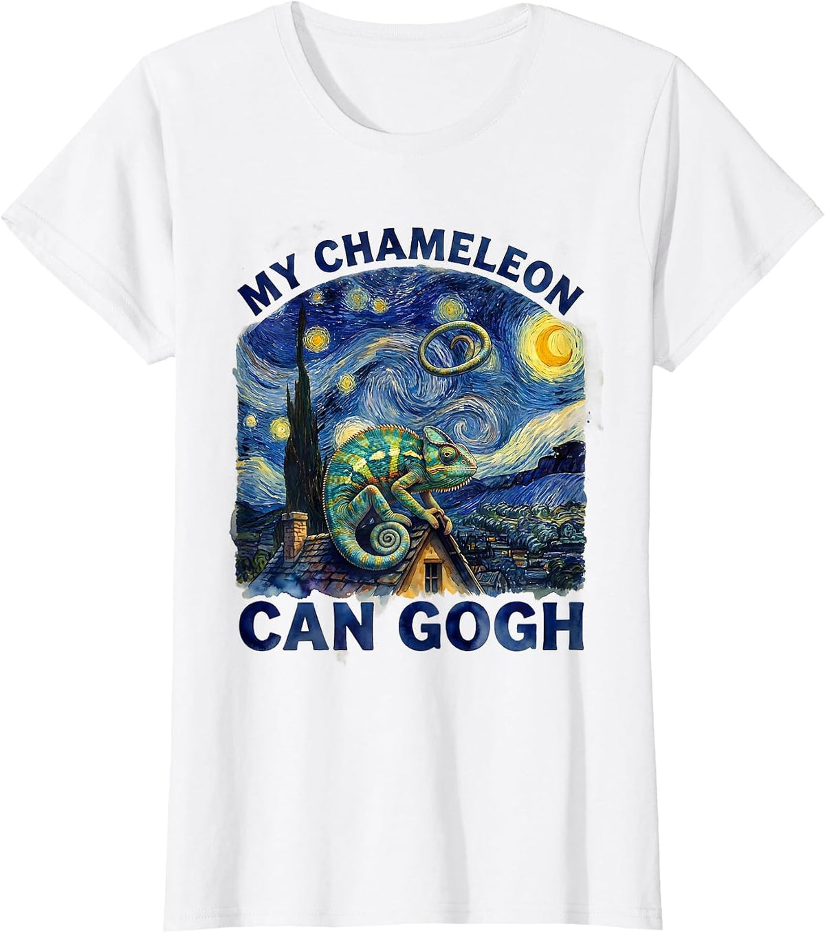 Women's My Chameleon Can Gogh Whimsical Art Parody Cat Lover Gift T-Shirt - White