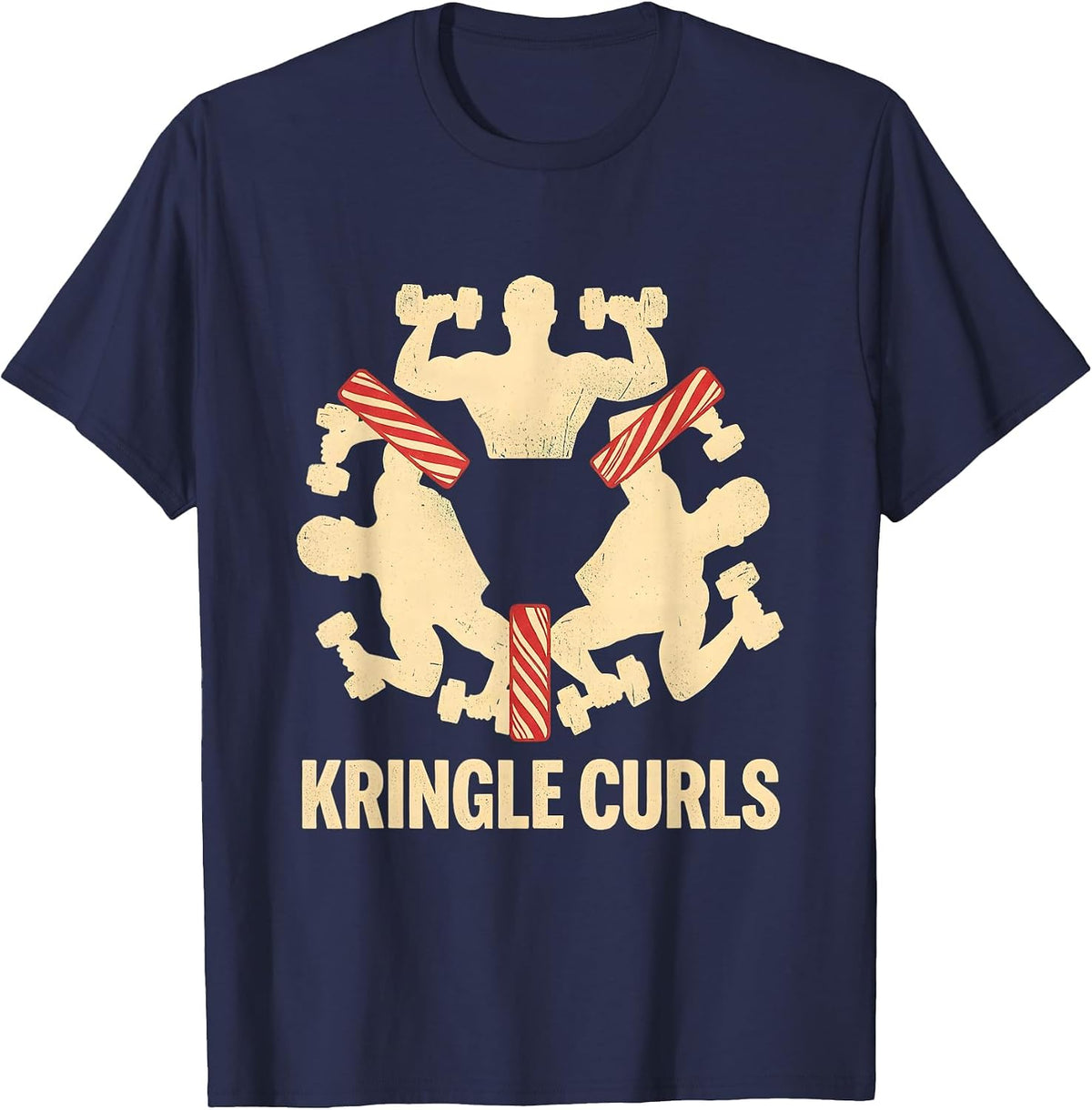 Kringle Curls Funny Christmas Gym Weightlifting Workout T-Shirt - Navy Blue