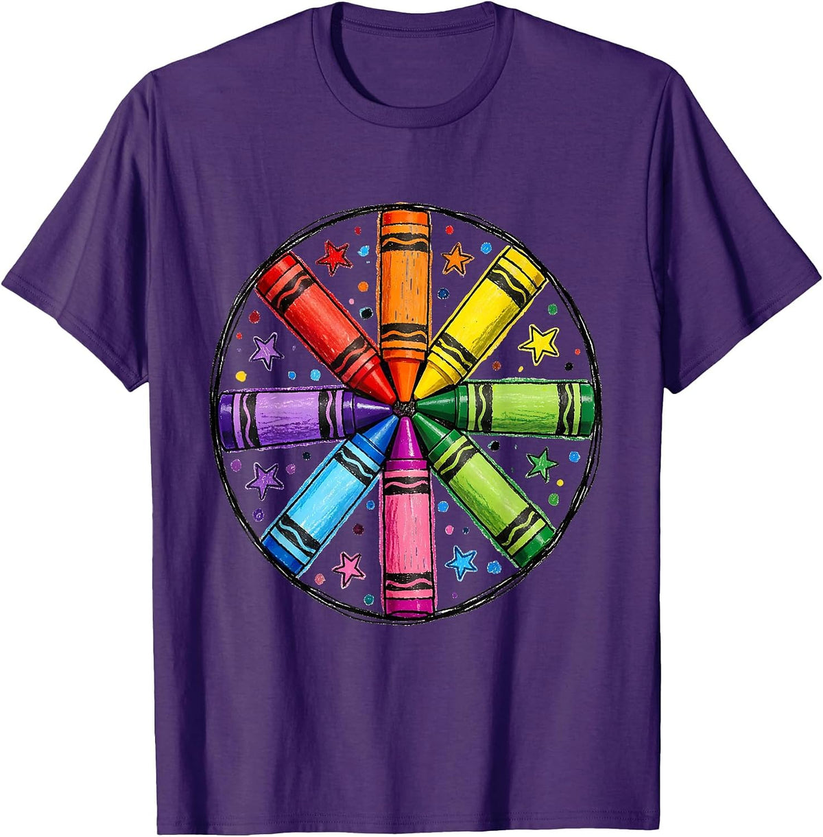 Men's Crayon Color Wheel Mandala Art Design T-Shirt - Purple