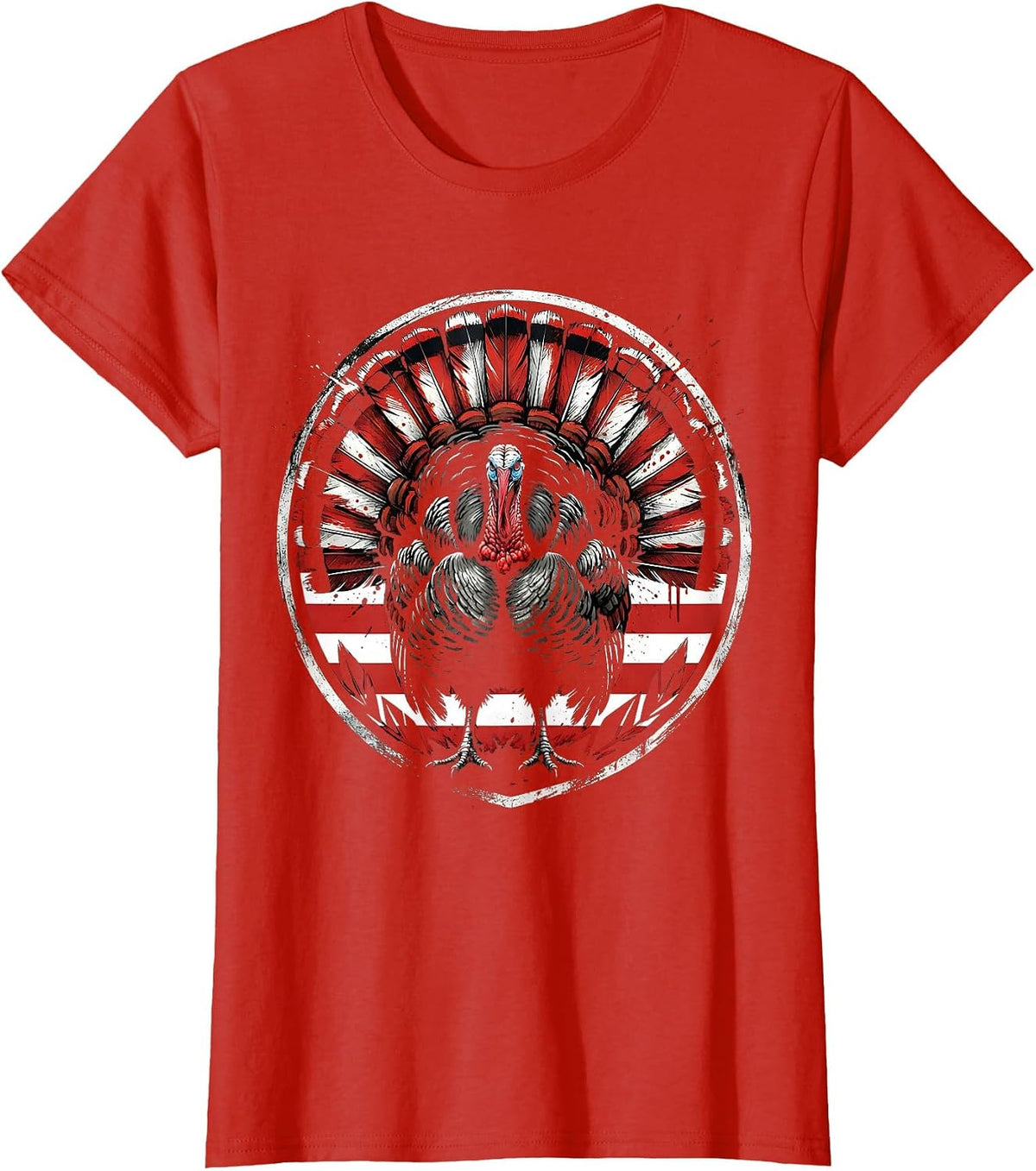 Women's Camo Turkey Strut Autumn Leaves Wildlife Design T-Shirt - Red