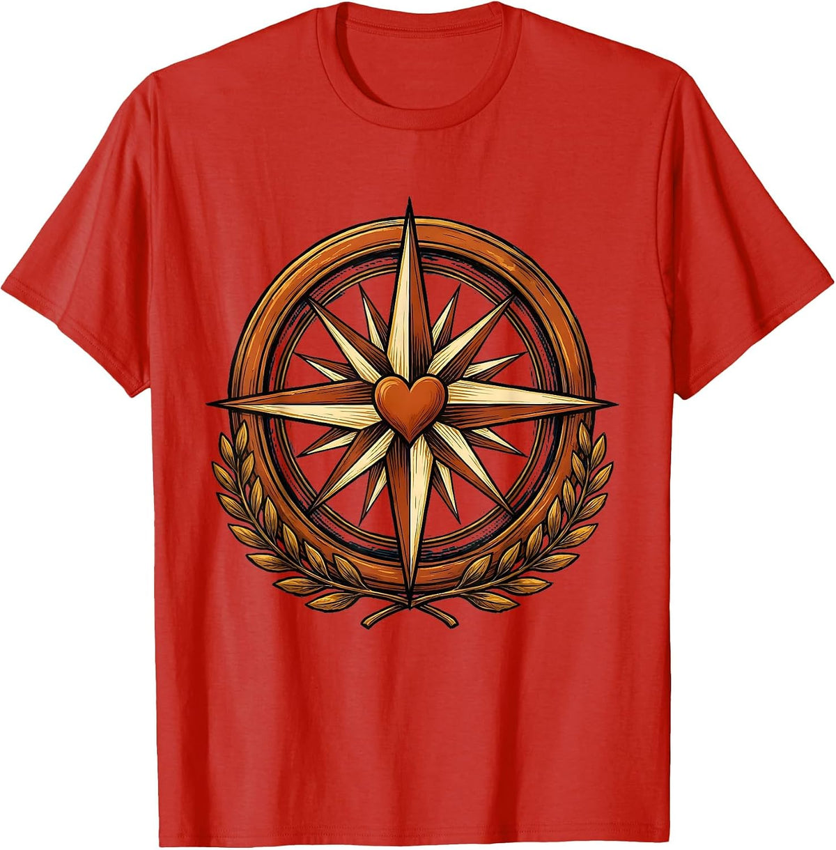 Men's Social Worker Compass Rose Heart Graphic T-Shirt - Red