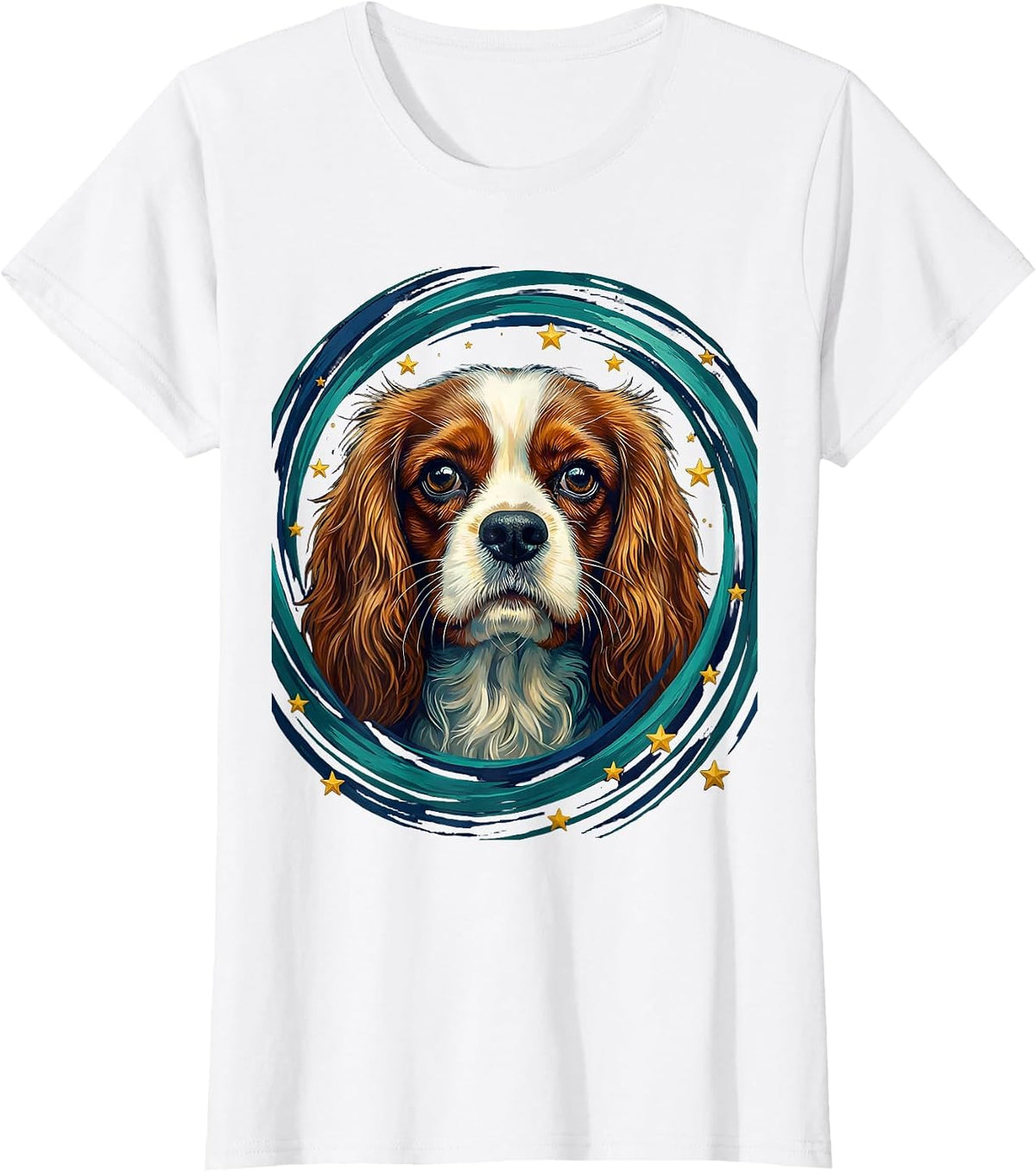 Cavalier King Charles Spaniel Van Gogh Starry Night Portrait T-Shirt - White