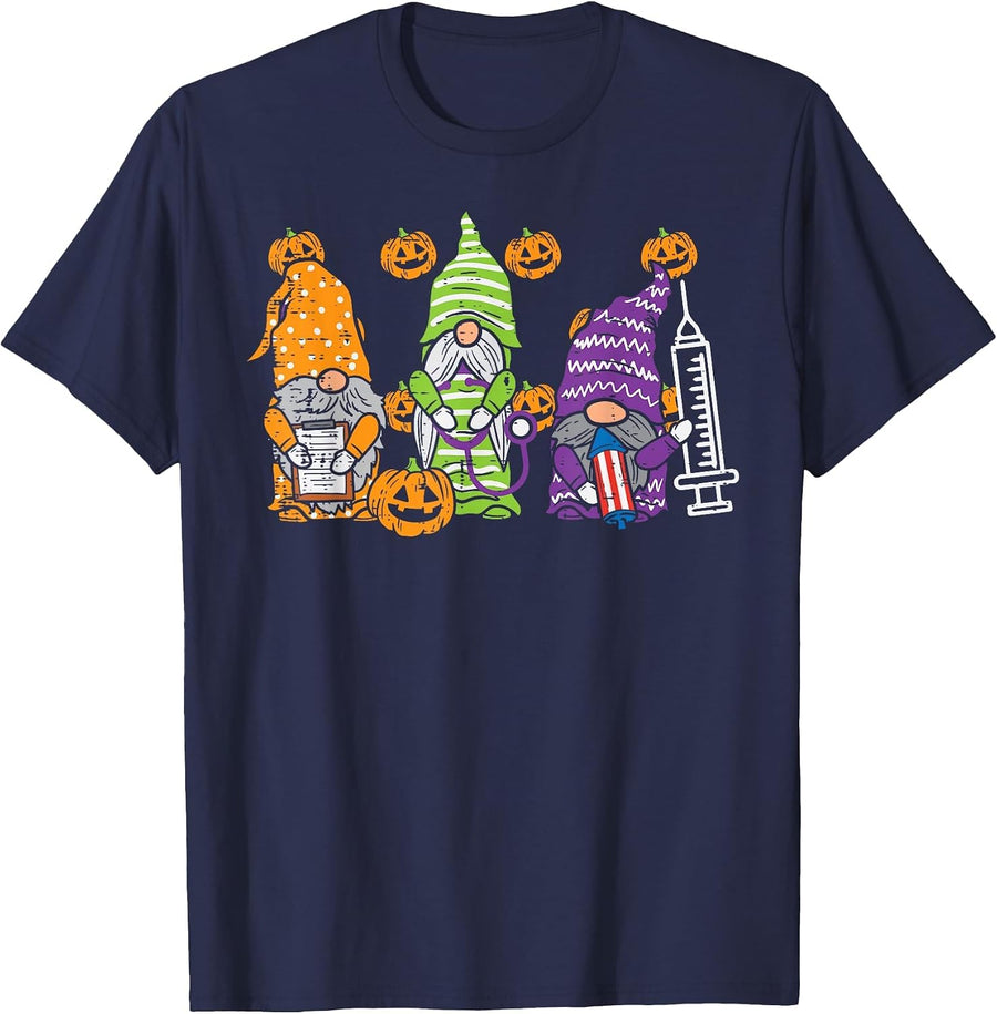 3 Halloween Gnome Nurses Funny Costume Nursing Men Women T-Shirt - Navy Blue