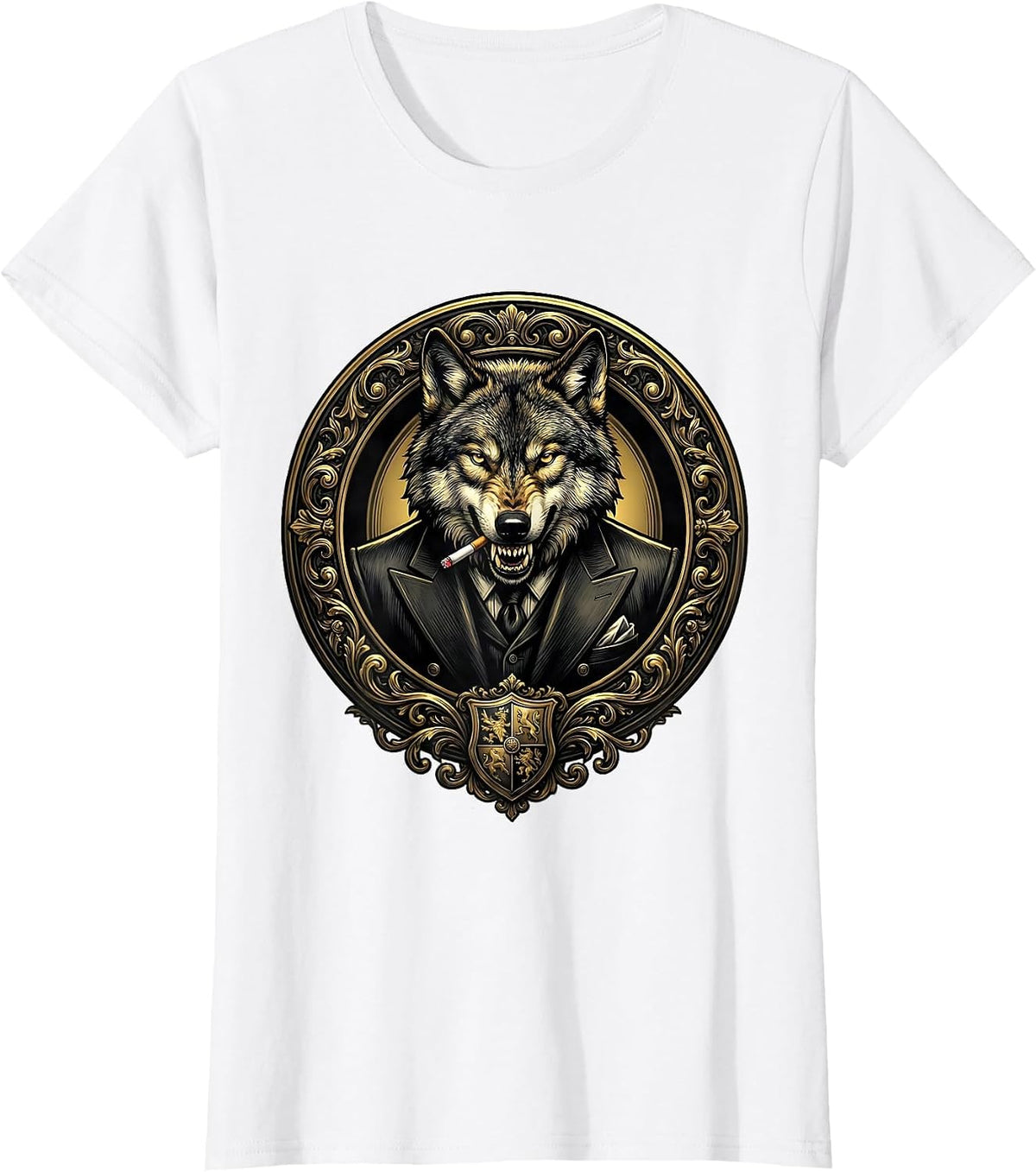 Women's Italian Brainrot Wolf in Designer Suit Smoking T-Shirt - White