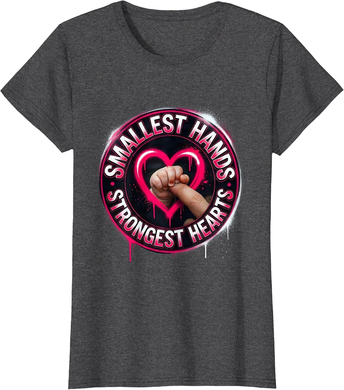 Women's Smallest Hands Strongest Hearts NICU Nurse Design T-Shirt - Dark Heather Grey