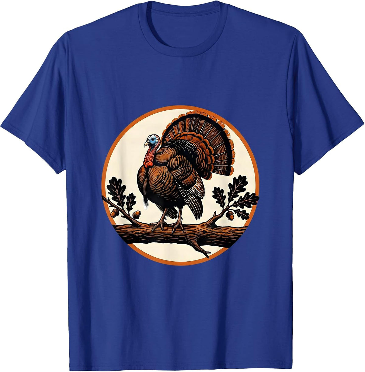Men's Wild Turkey Perched on Oak Branch Illustration T-Shirt - Royal Blue