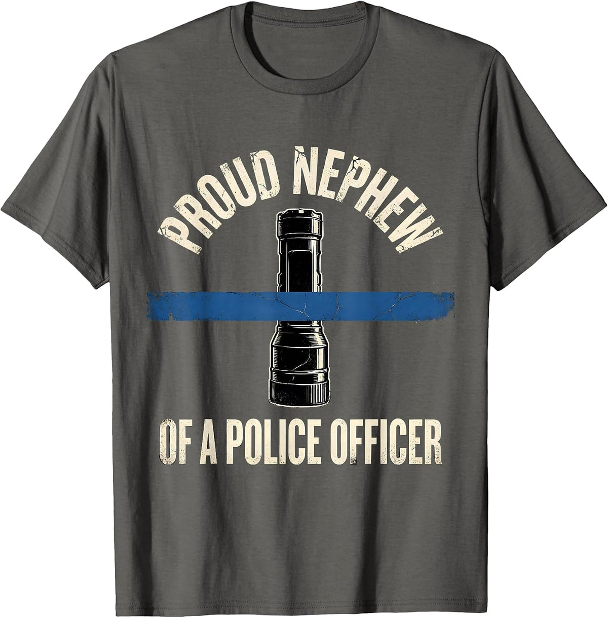Men's Proud Nephew Of A Police Officer Distressed Thin Blue Line T-Shirt - Asphalt Grey