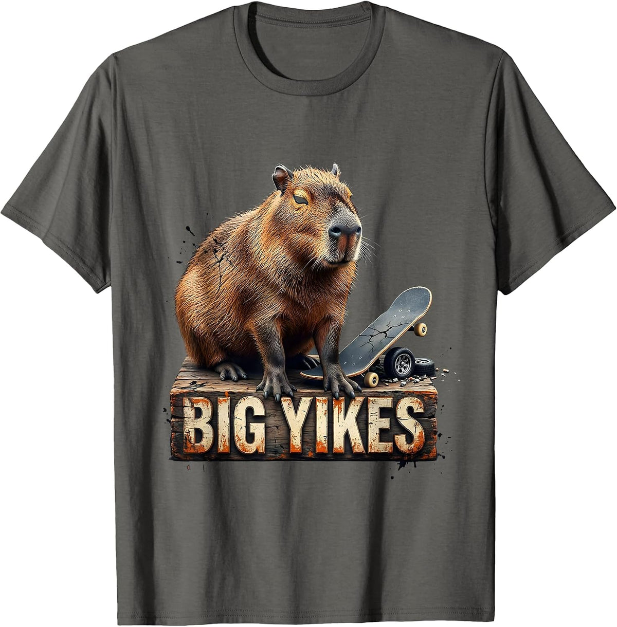 Big Yikes Distressed Funny Capybara Meme Animal Humor T-Shirt - Asphalt Grey