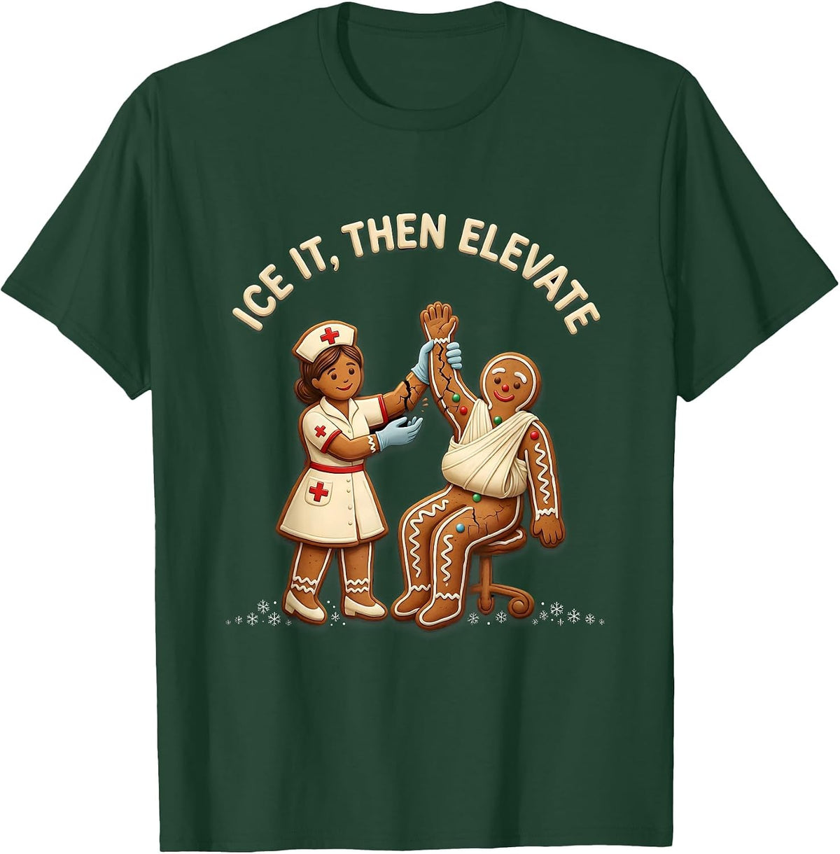 Ice It, Then Elevate Funny Christmas Nurse Gingerbread NICU T-Shirt - Dark Green