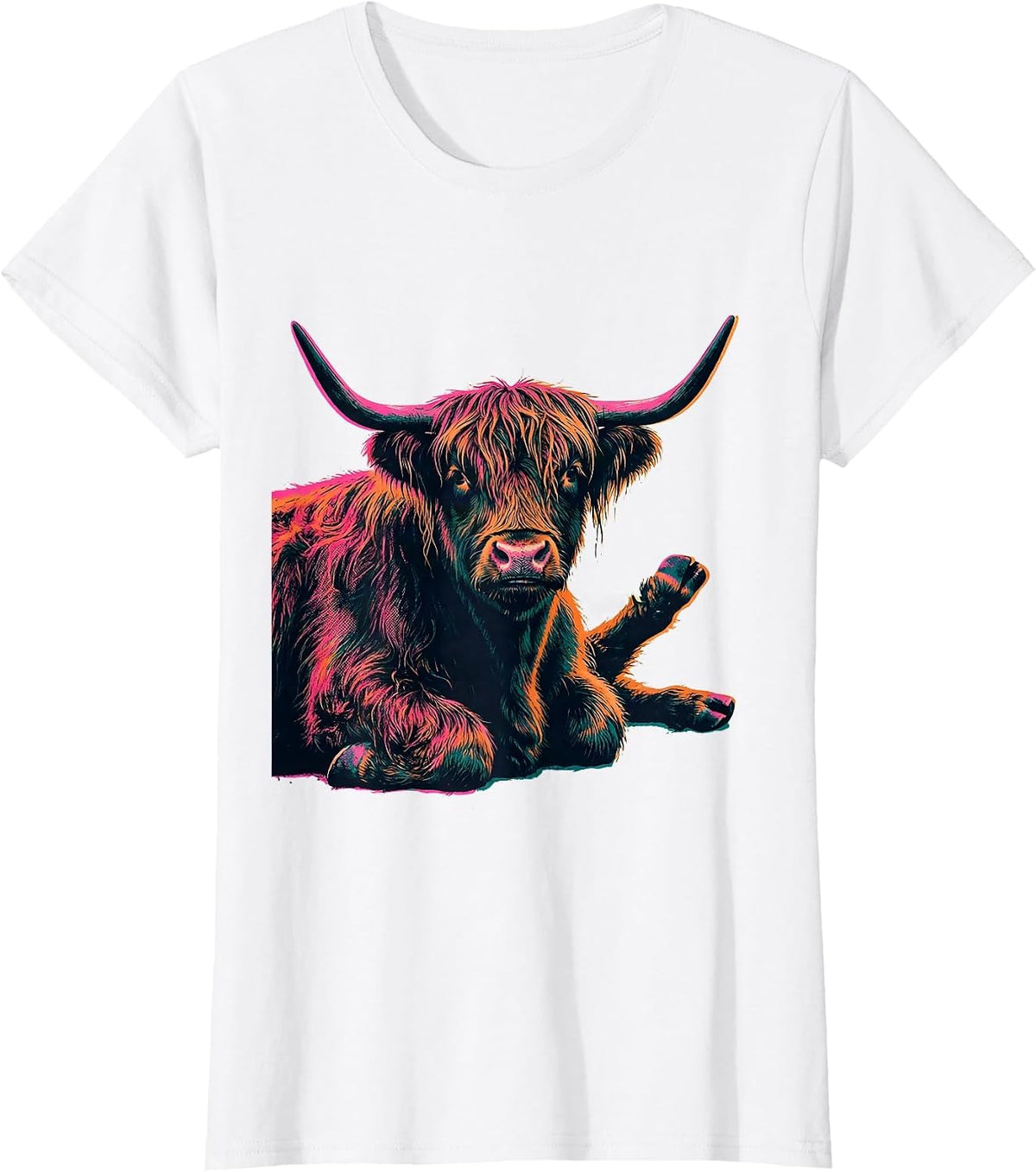 Highland Cow Risograph Farm Humor Novelty Gift T-Shirt - White