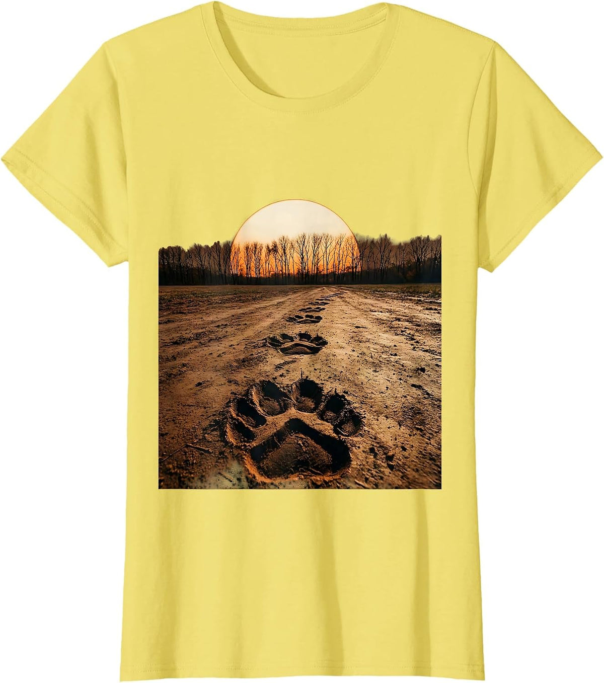 Women's Turkey Tracks in Mud Thanksgiving Illustration T-Shirt - Lemon Yellow