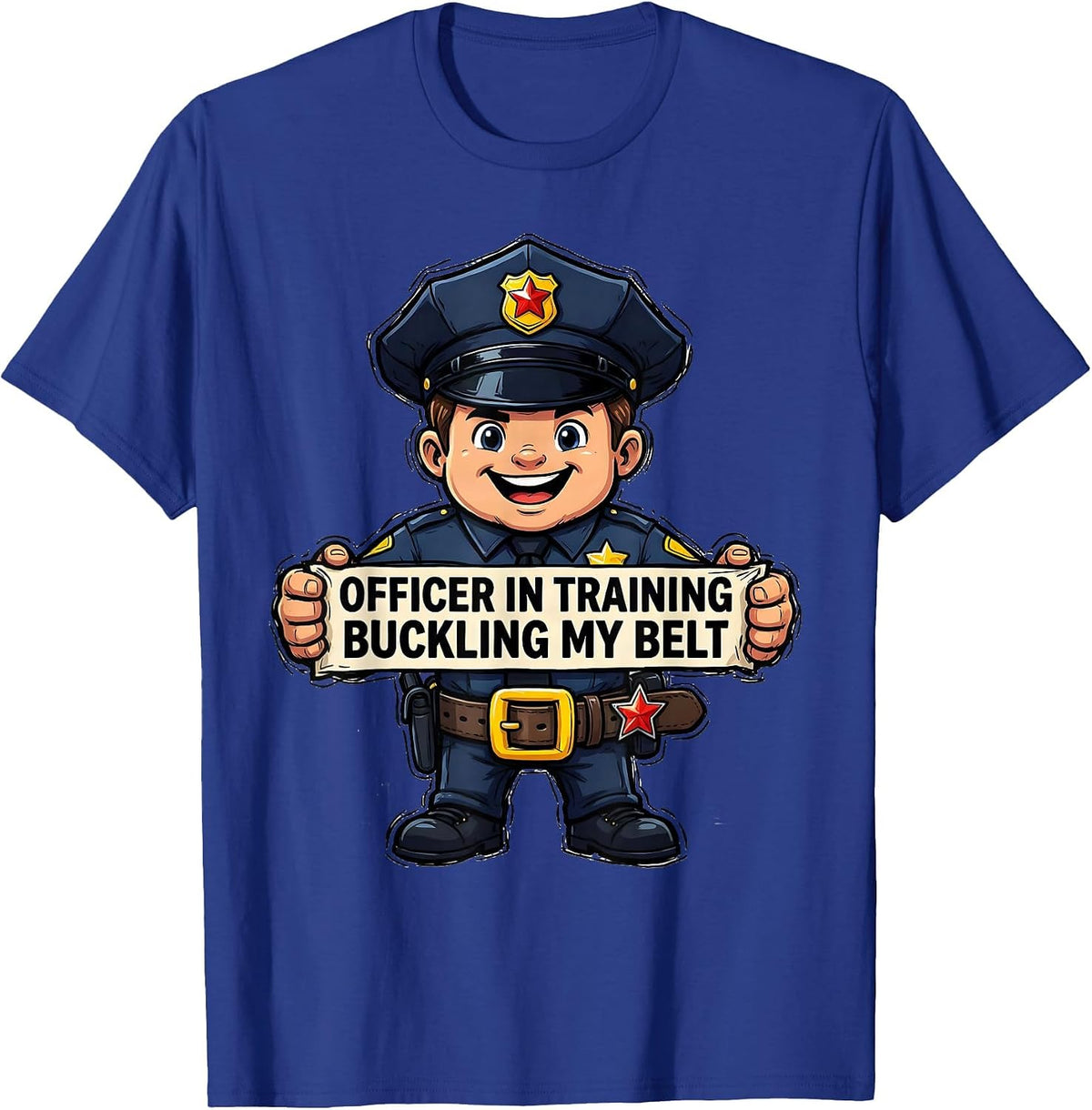 Men's Officer In Training Buckling My Belt Funny Kids Police T-Shirt - Royal Blue